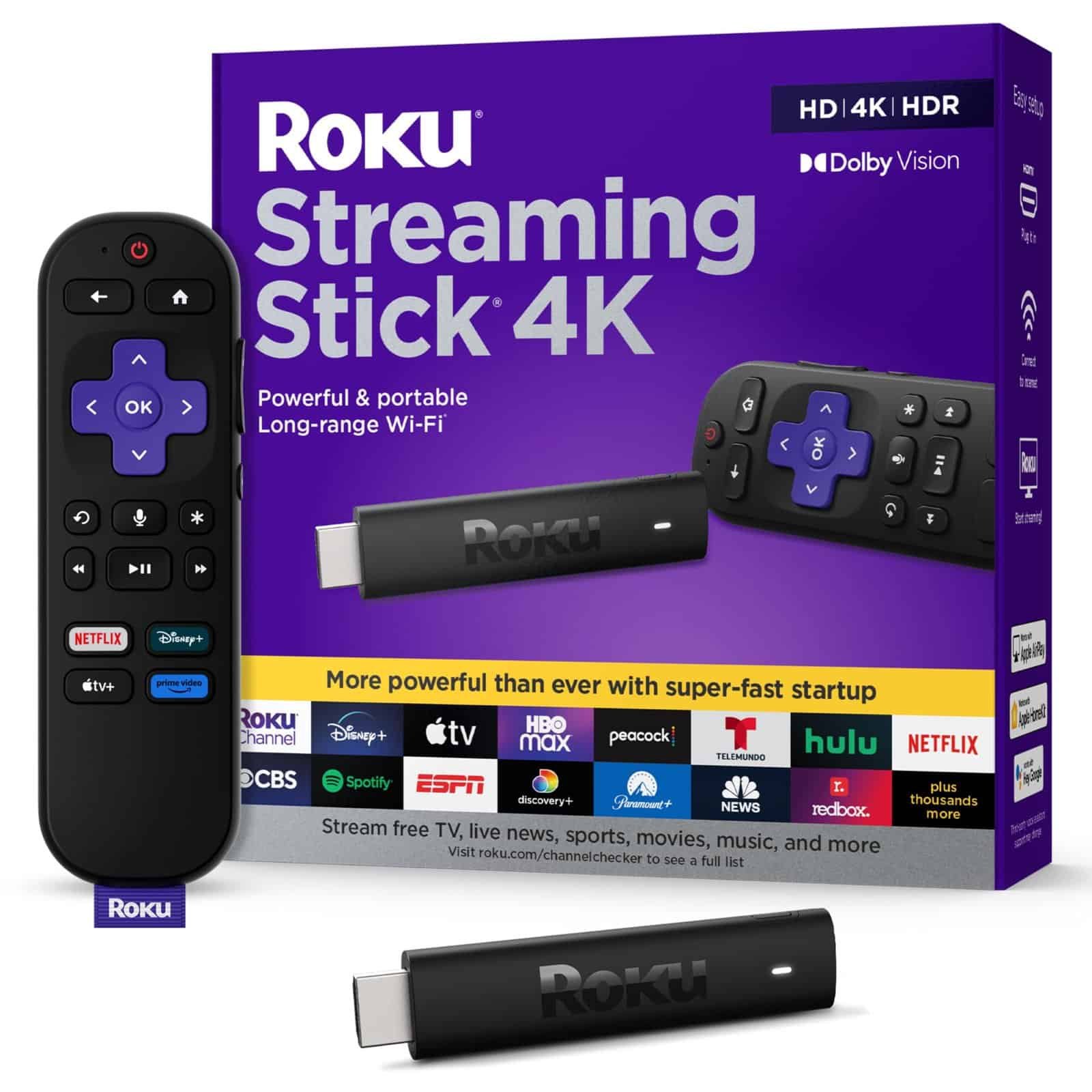 Streaming player connected to TV with remote beside it