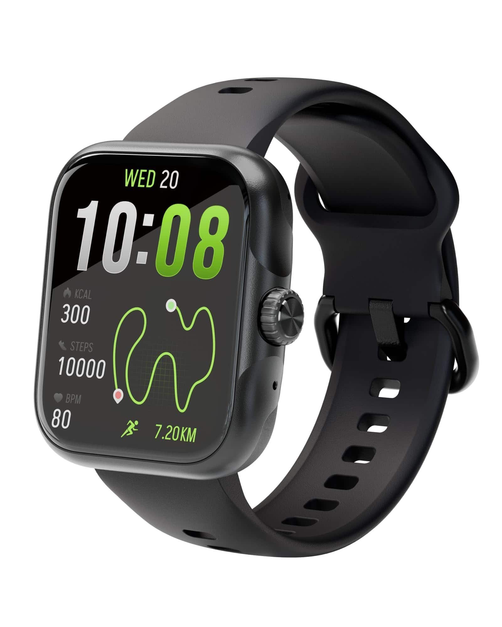 Close-up of smartwatch displaying running stats
