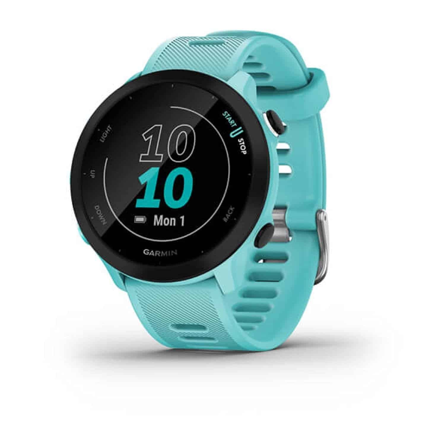 Runner checking GPS smartwatch during outdoor workout