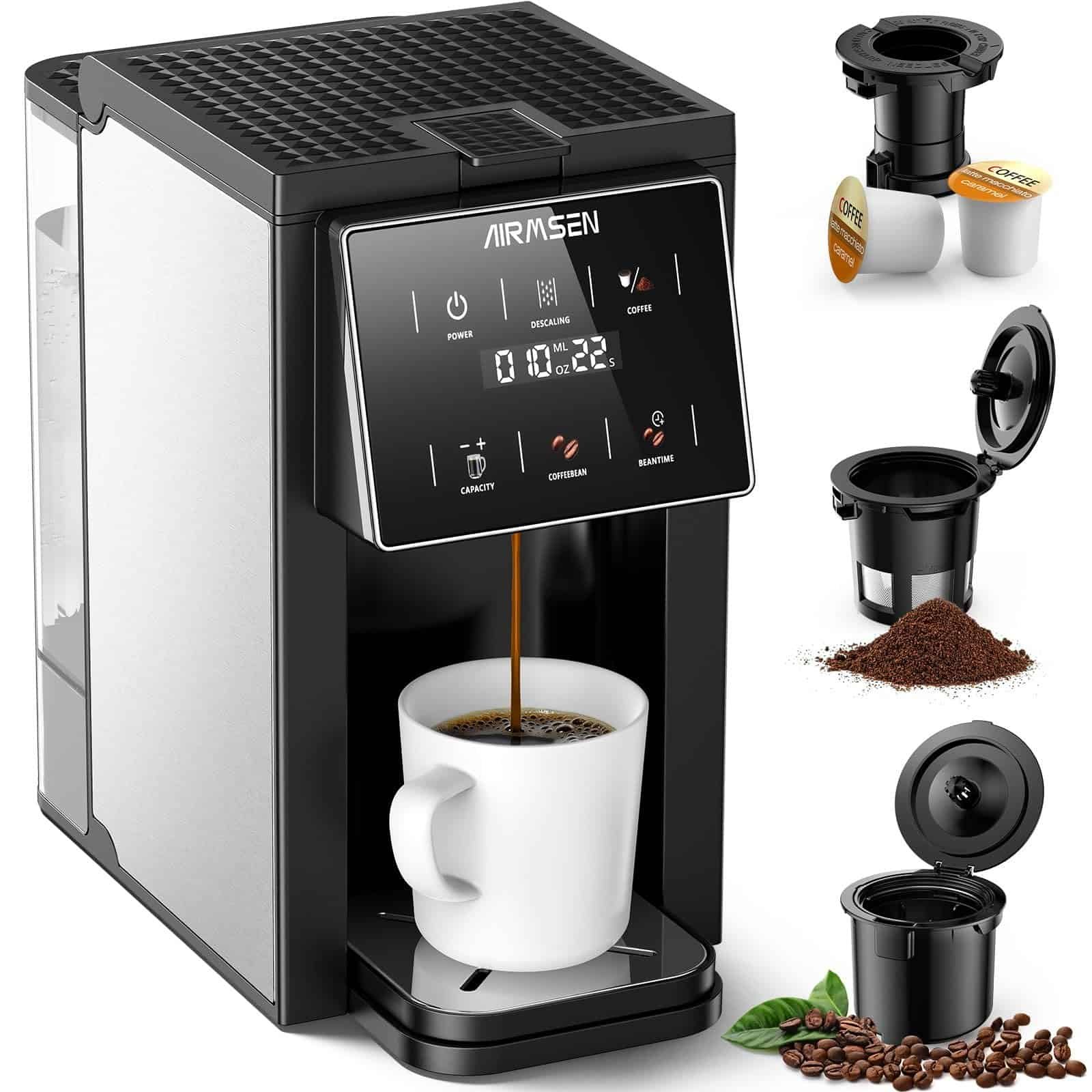 Close-up of coffee maker control panel and settings